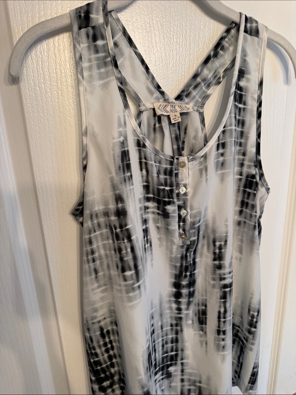 Pink Rose Black & White Tie-Dye Tank Top - Women's